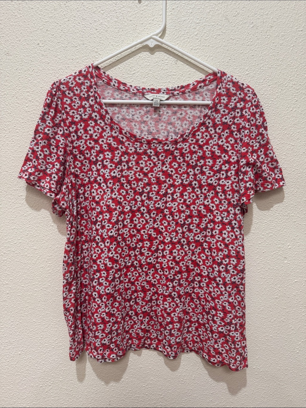 Lucky Brand Red Floral Scoop Neck Tee